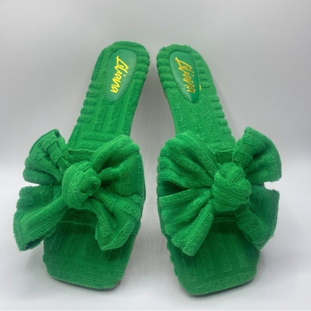 Green Bow Slide Sandals